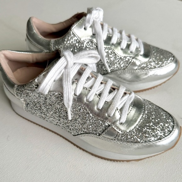 Kate Spade Felicia Glitter Sneakers Womens 5 Silver Leather - Picture 4 of 16